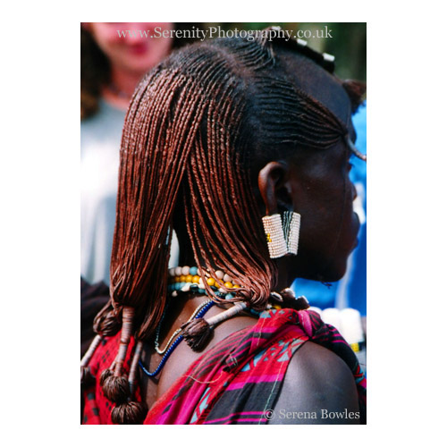 Maasai Warrior's hennaed hair. Tanzania, Africa.